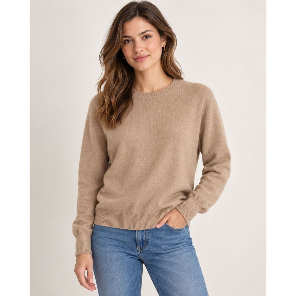 Courtenay Cashmere Cotton Crewneck Sweater Beige Tan Women’s Medium